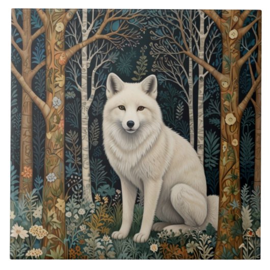 White wolf vintage boho woodland forest  タイル (正面)