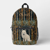 White wolf vintage boho woodland forest  プリントバックパック (正面)
