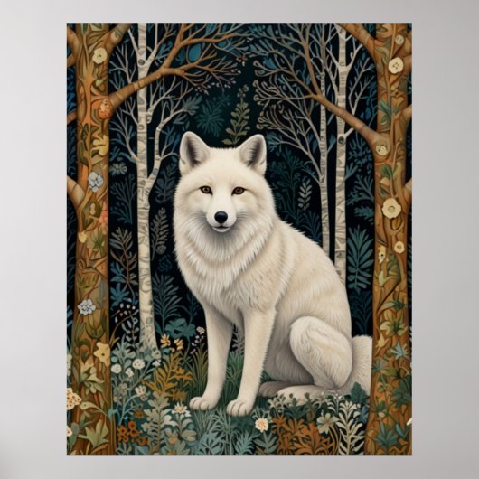 White wolf vintage boho woodland forest  ポスター (正面)