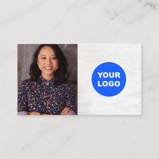 White Wood Add Logo  Photo Card 名刺 (正面)