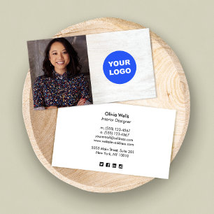 White Wood Add Logo Photo Card 名刺