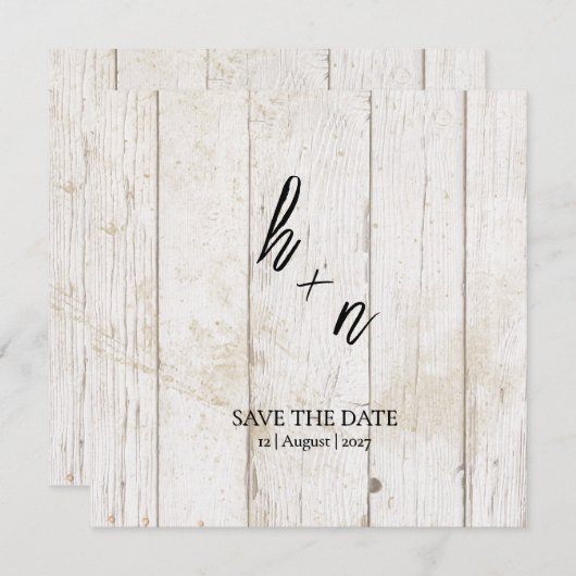 White Wood Save the Date Minimalistic Initials (正面/裏面)
