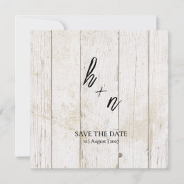 White Wood Save the Date Minimalistic Initials