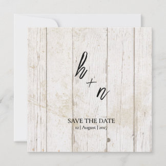 White Wood Save the Date Minimalistic Initials