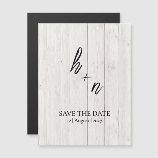 White Wood Save the Date Minimalistic Initials (正面/裏面)