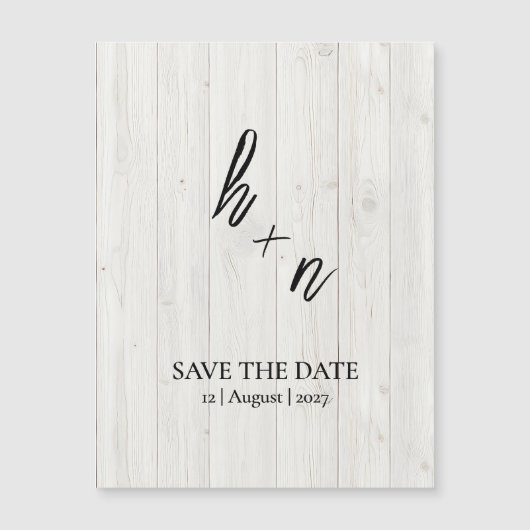 White Wood Save the Date Minimalistic Initials (正面)