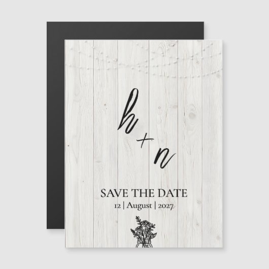 White Wood Save the Date Minimalistic Initials (正面/裏面)