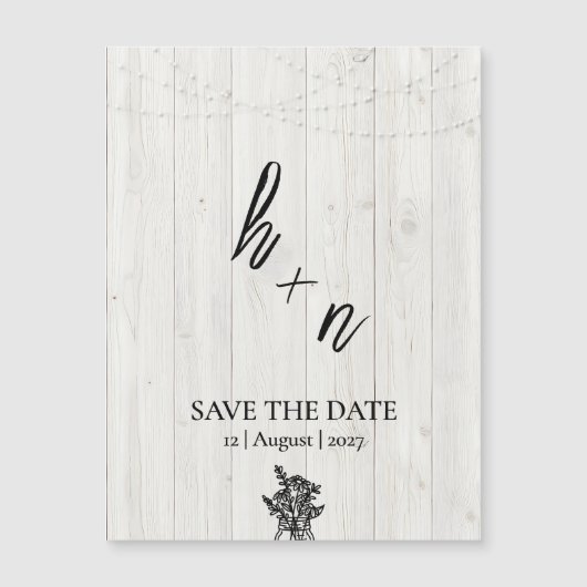 White Wood Save the Date Minimalistic Initials (正面)