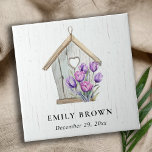 White Wooden Rustic Purple Tulip Floral Birdhouse  タイル<br><div class="desc">If you need any further customisation please feel free to message me on yellowfebstudio@gmail.com.</div>