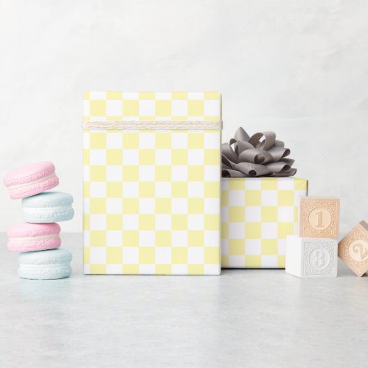 White & Yellow Checkerboard Wrapping Paper Roll ラッピングペーパー (ベビーシャワー)