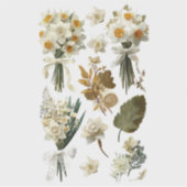 White Yellow Daffodils Spring Easter Wedding  シール (正面)