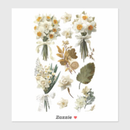 White Yellow Daffodils Spring Easter Wedding  シール