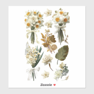 White Yellow Daffodils Spring Easter Wedding  シール