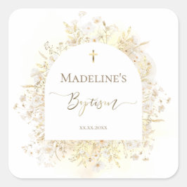 white yellow flowers Baptism スクエアシール