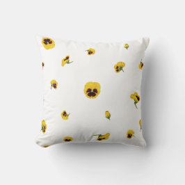 White Yellow Japanese Pansy Floral Pattern クッション