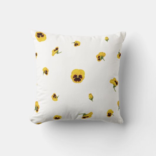 White Yellow Japanese Pansy Floral Pattern クッション (正面)
