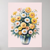 White yellow watercolor daisy bouquet              ポスター (正面)