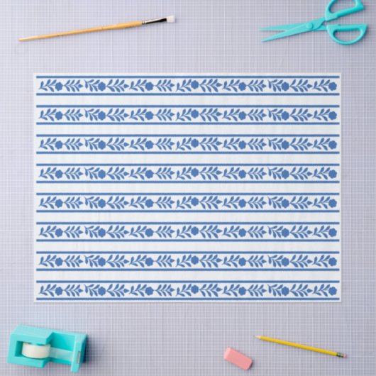 Whiteblue Bone inlay Floral Border Decoupage Paper 薄葉紙 (クラフト)