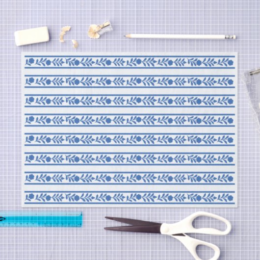 Whiteblue Bone Inlay Floral Border Decoupage Paper 薄葉紙 (クラフト)