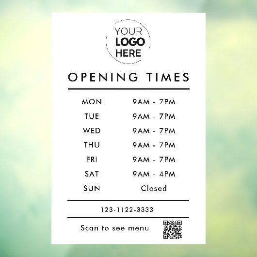 WhiteBusiness営業時間のロゴとqrコード ウィンドウサイン (シート3)