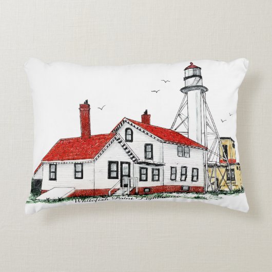 Whitefish Point Lighthouse Pillow アクセントクッション (正面)