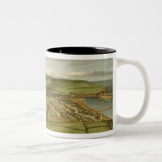 Whitehaven、Flattホールを示すCumbria c.1730-35 ツートーンマグカップ (右)