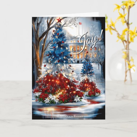 Whitehouse Red White Blue Christmas Trees  カード (黄色い花)