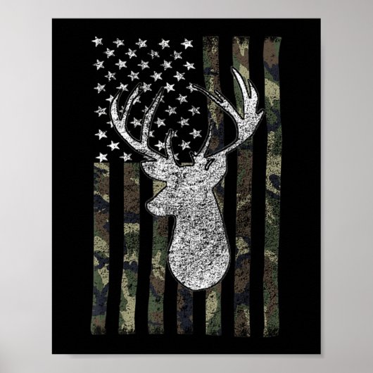 Whitetail Buck Deer Hunting American Camouflage US ポスター (正面)