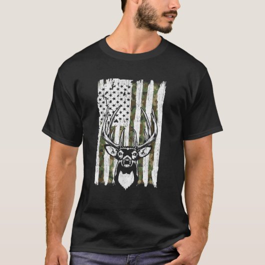 Whitetail Buck Deer Hunting American Camouflage US Tシャツ (正面)