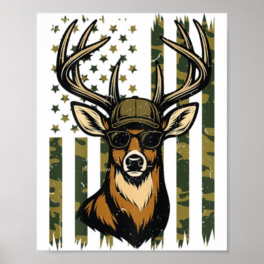 Whitetail Buck Youth Boy Deer Hunting Camo America ポスター (正面)