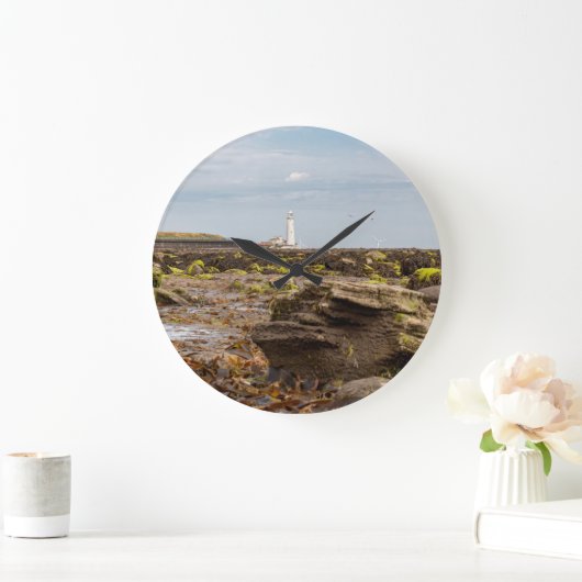 Whitley Bay lighthouse  ラージ壁時計 (ホーム)