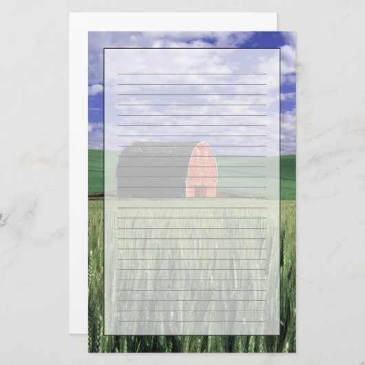 Whitman 2のムギ及びオオムギ分野の赤い納屋 便箋 (正面/裏面)