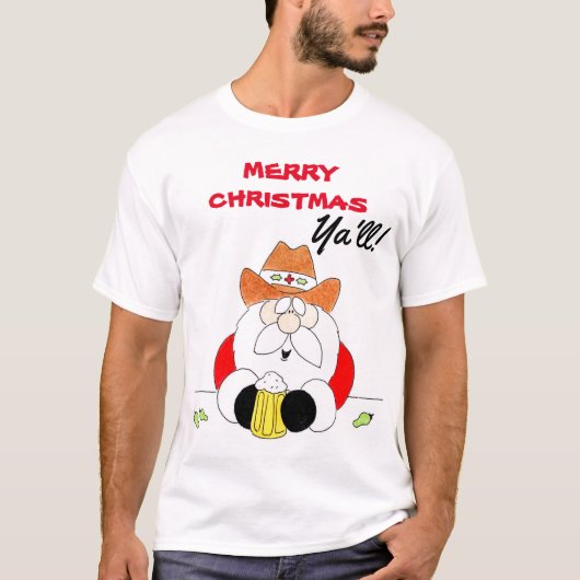 WhitTexas Santa Merry Christmas Ya'll Mens T-Shirt Tシャツ (正面)