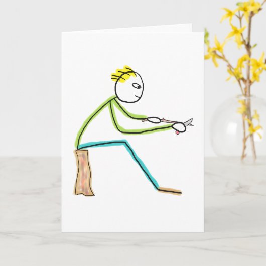 Whittling Stickman カード (黄色い花)