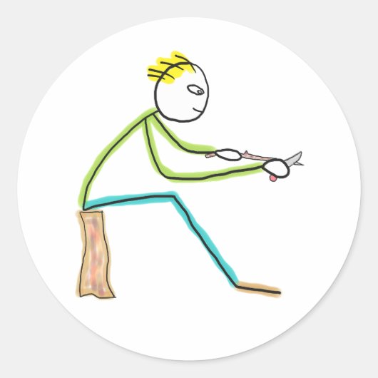 Whittling Stickman ラウンドシール (正面)
