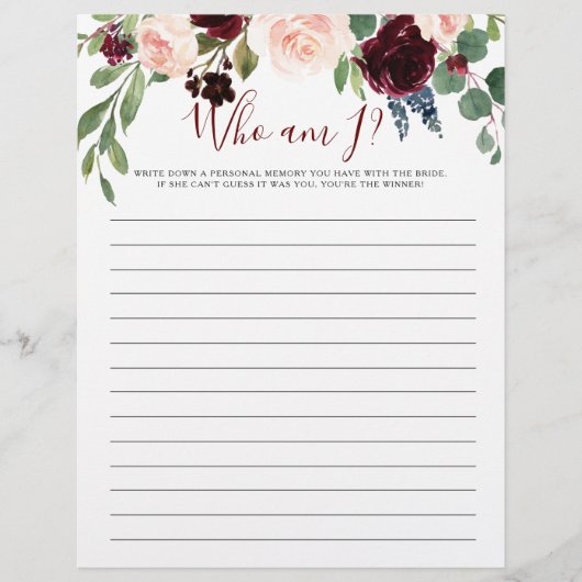 Who Am Iフローラブライダルシャワーゲーム (正面)