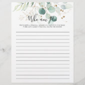 Who Am I金ゴールドフローラブライダルシャワーゲーム (正面)