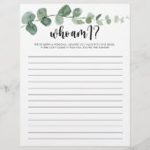 Who Am I Minimalistユーカリブライダルシャワーゲーム (正面)