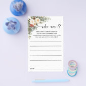 Who am I? Winter Flowers Bridal Shower Game Card チラシ (シングル)