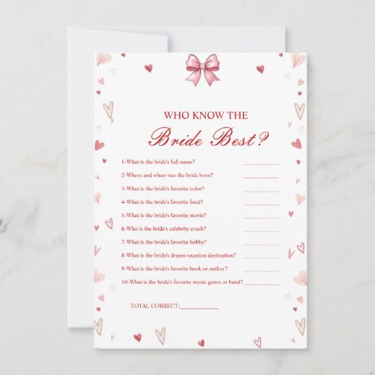 Who know the bride the best bridal shower game Car 招待状 (正面)