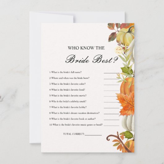 Who know the bride the best bridal shower game Car 招待状 (正面)