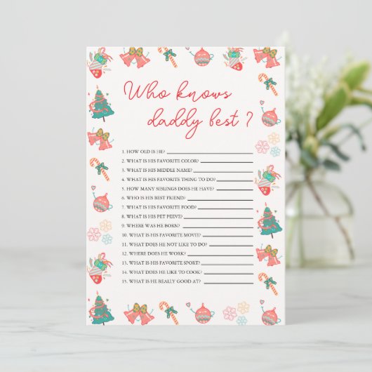 Who Knows Daddy Best Christmas Baby Shower Card 招待状 (スタンド正面)