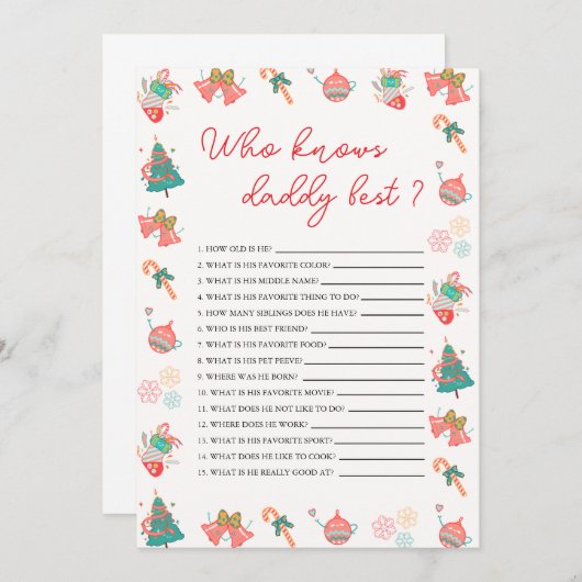 Who Knows Daddy Best Christmas Baby Shower Card 招待状 (正面/裏面)