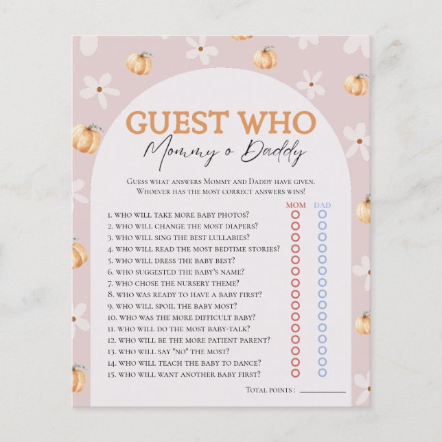 Who Knows Fall Pumpkin & Daisy Baby Shower Game (正面)