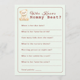 Who Knows Mommy Best Baby Shower Game Card