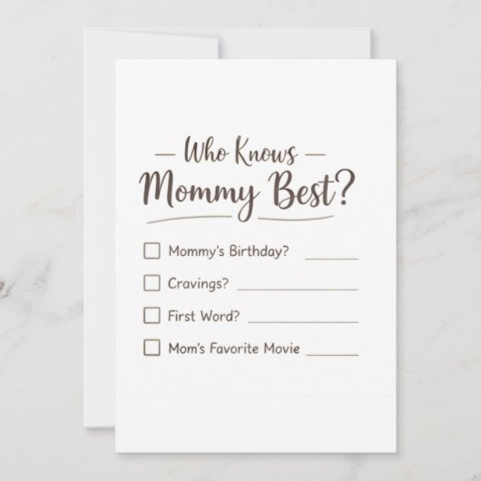 Who Knows Mommy Best? – Baby Shower Game Card シーズンカード (正面)
