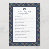 Who Knows Mommy Best Baby Shower Game Navy Plaid アドバイスカード (正面)
