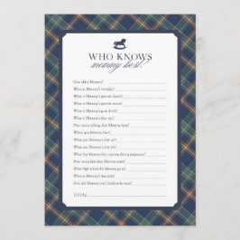 Who Knows Mommy Best Baby Shower Game Navy Plaid アドバイスカード