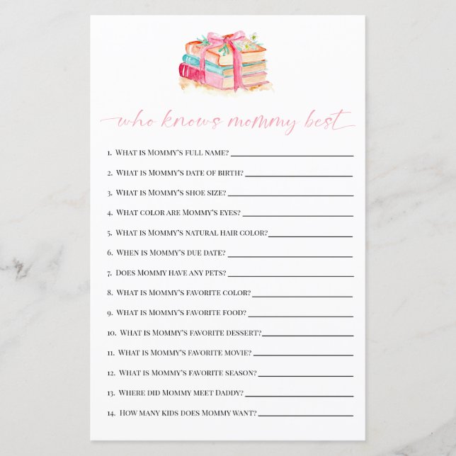 Who Knows Mommy Best Baby Shower Game New Chapter (正面)