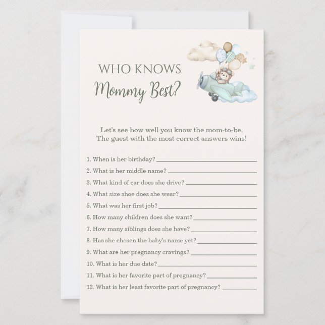 Who Knows Mommy Best Game Bearly Wait Airplane Boy (正面)